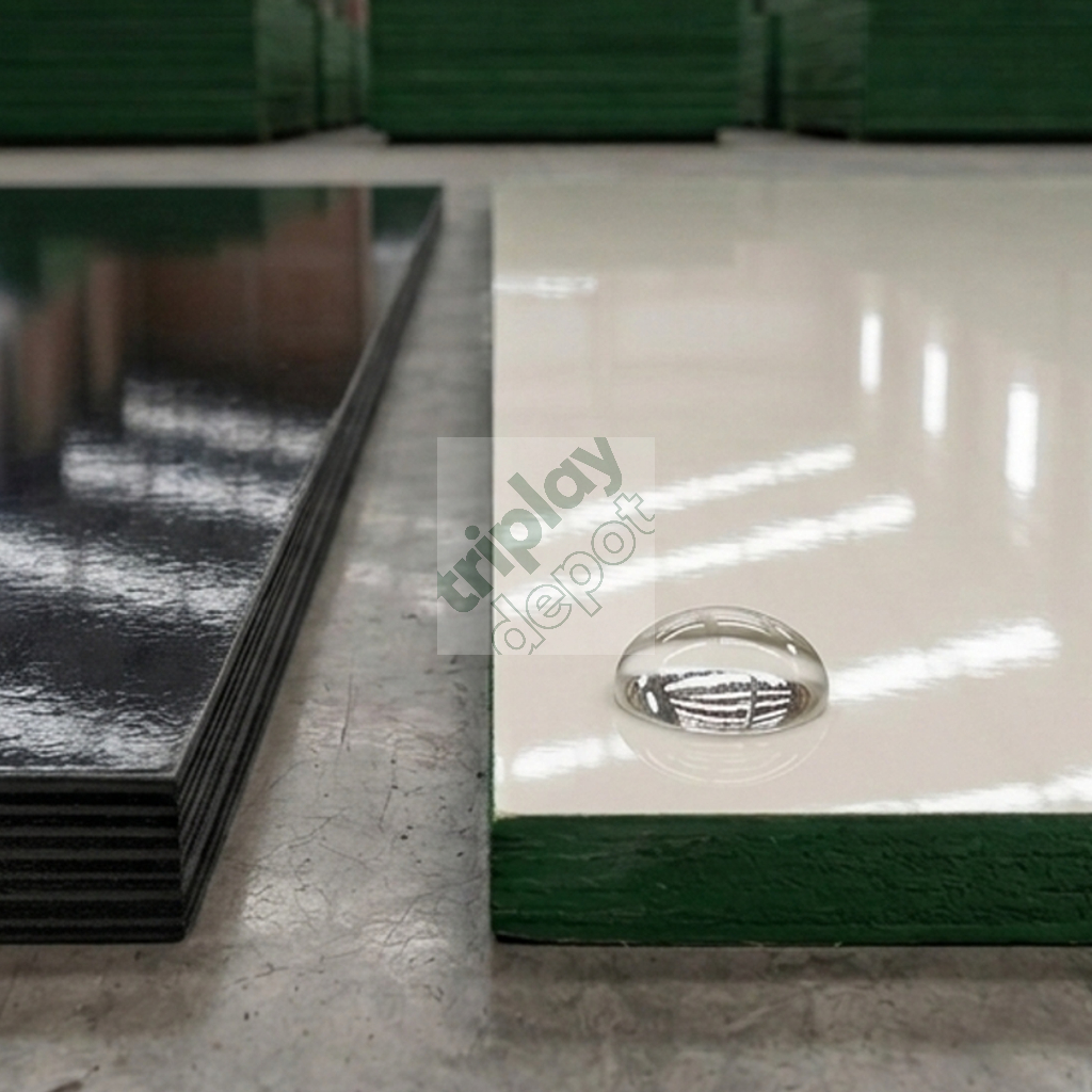 Comparativa visual de textura entre Panel HDO espejo y film estándar para concreto