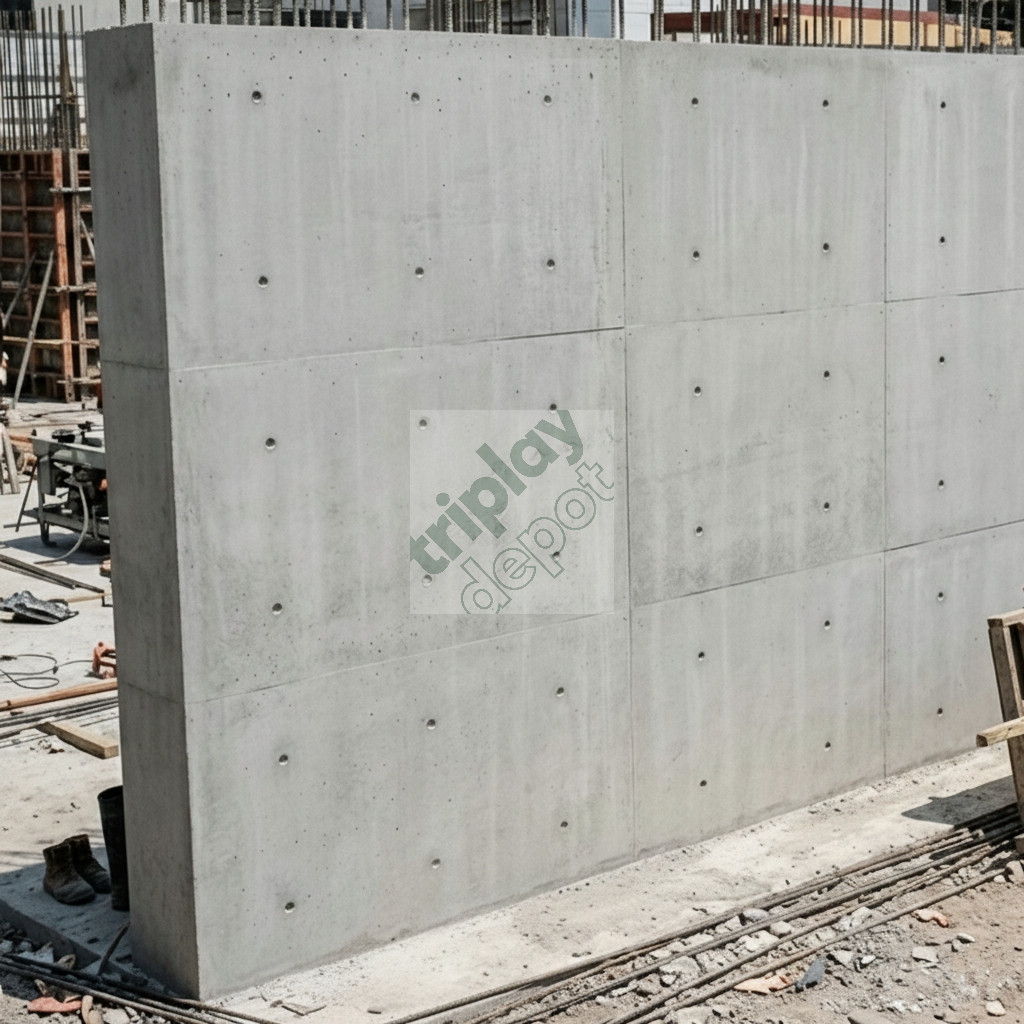 Muro de concreto aparente terminado con cimbra fenólica de alta calidad en obra civil