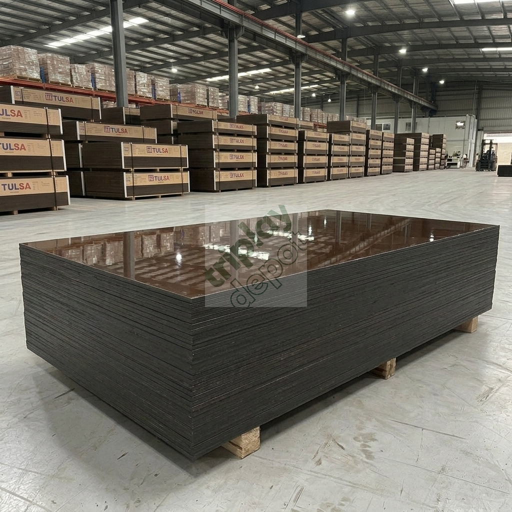 Primer plano de la cara mate y tersa de un panel Triplay Tulsa MDO de grado industrial, resaltando su textura uniforme y el sellado perimetral de cantos