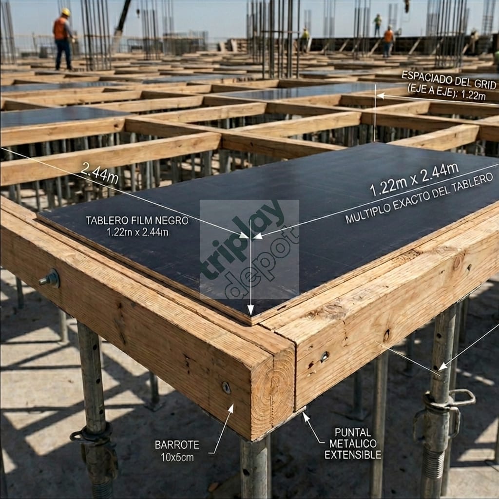 Sistema de habilitado industrializado con maderas de primera y tableros de 4' x 8' en cuadrícula modular para eliminar mermas y optimizar tiempos de montaje en construcción